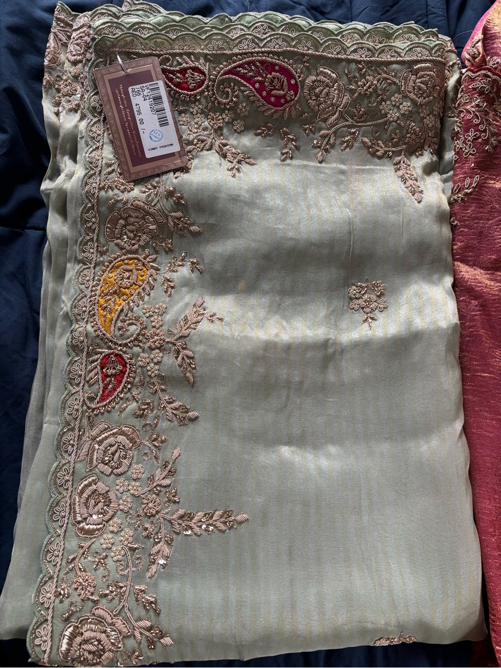 Embroidered Sage Green Women's Saree